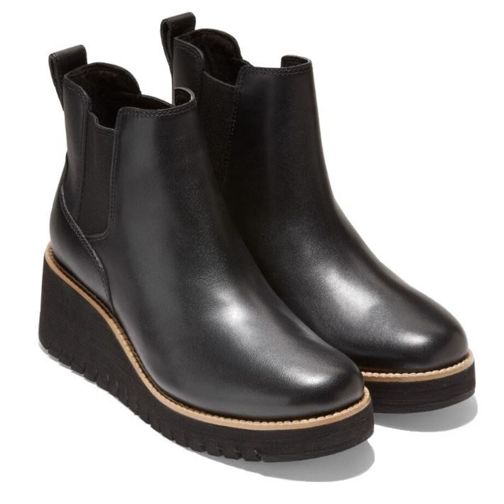 Cole Haan Zerogrand City Wedge Waterproof Boots Black Leather W22927 9B
